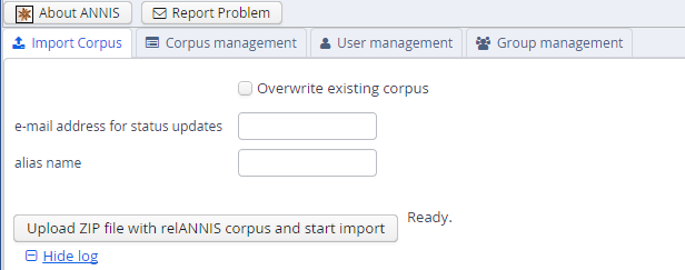 import in web-adminstration interface