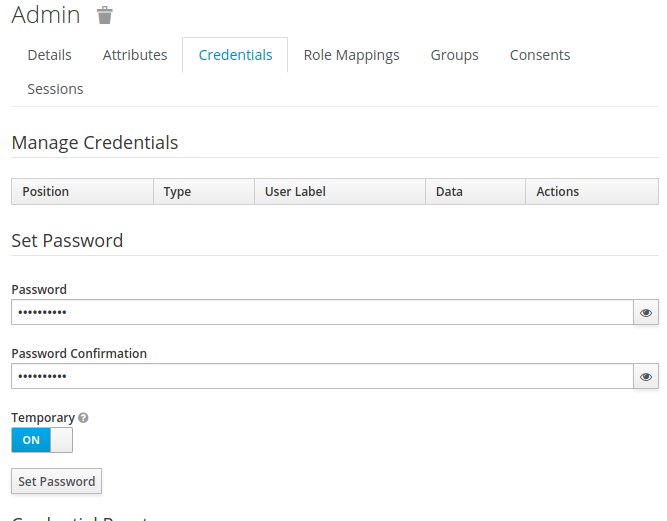 Screenshot how the credentials tab with a filled out password